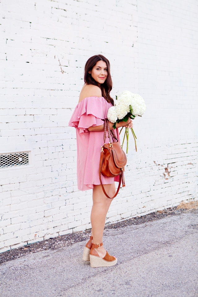 Red Gingham Off the Shoulder Dress on Kendi Everyday