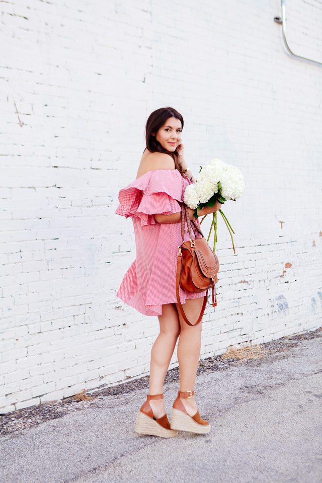 Red Gingham Off the Shoulder Dress on Kendi Everyday