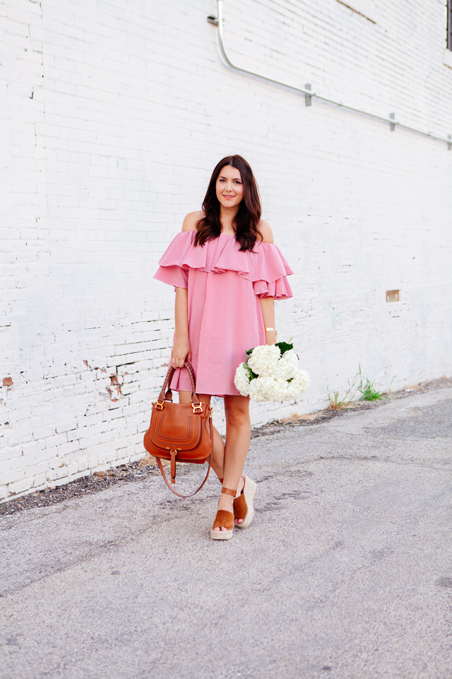 Red Gingham Off the Shoulder Dress on Kendi Everyday