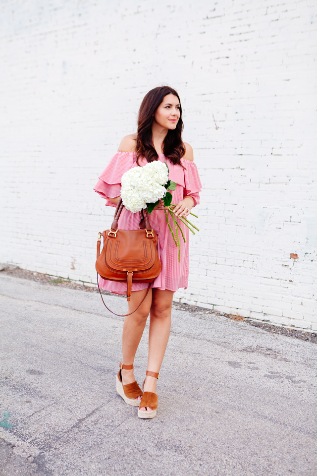 Red Gingham Off the Shoulder Dress on Kendi Everyday