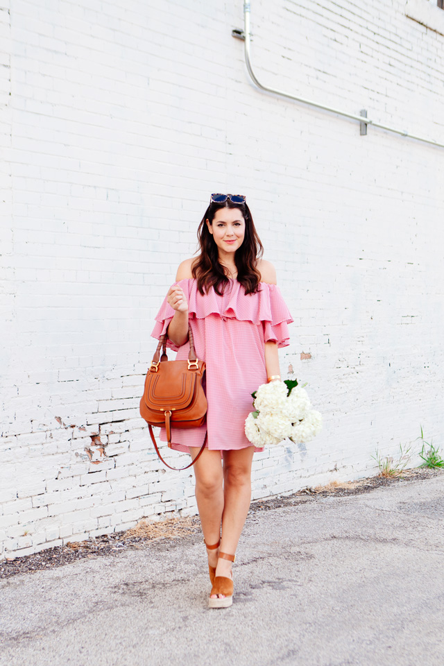 Red Gingham Off the Shoulder Dress on Kendi Everyday