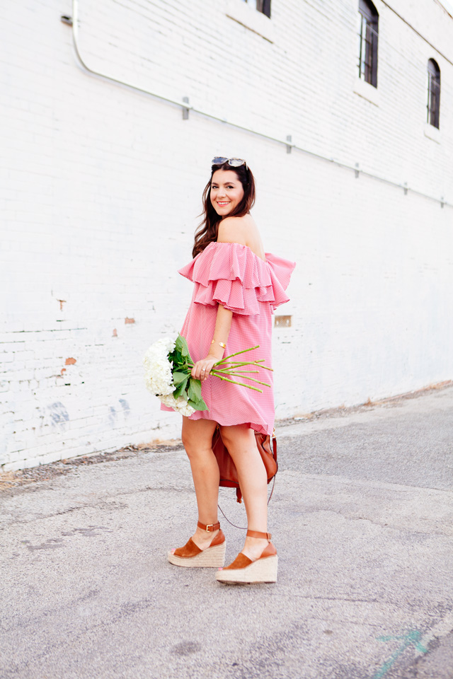 Red Gingham Off the Shoulder Dress on Kendi Everyday