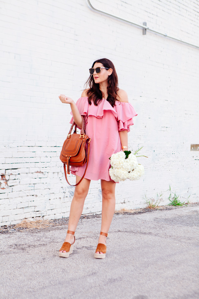 Red Gingham Off the Shoulder Dress on Kendi Everyday