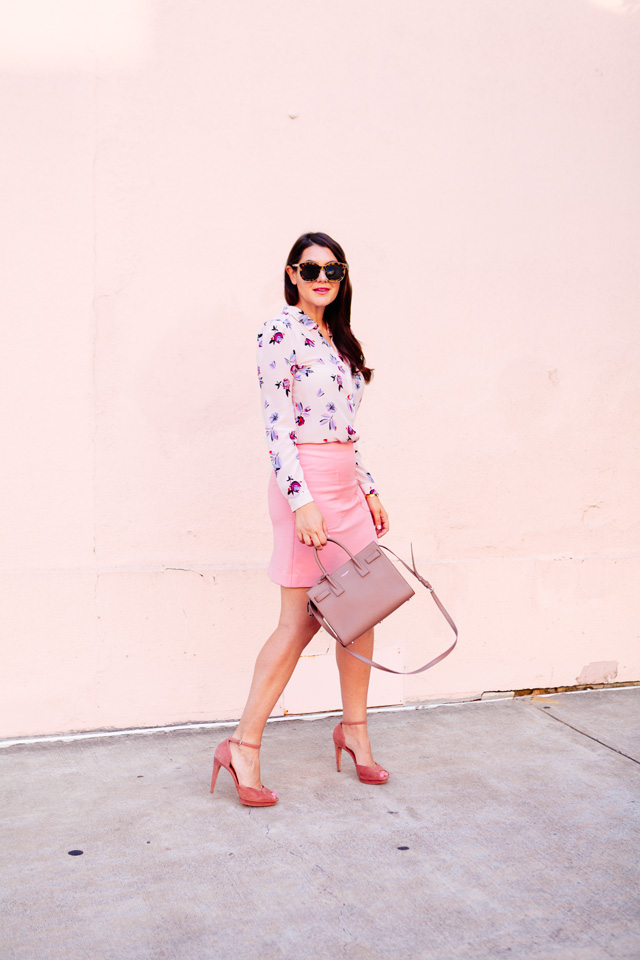 Floral Rebecca Taylor Blouse with Pink Loft Skirt on Kendi Everyday