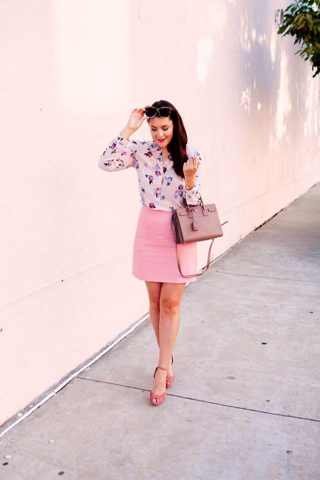 Floral Rebecca Taylor Blouse with Pink Loft Skirt on Kendi Everyday