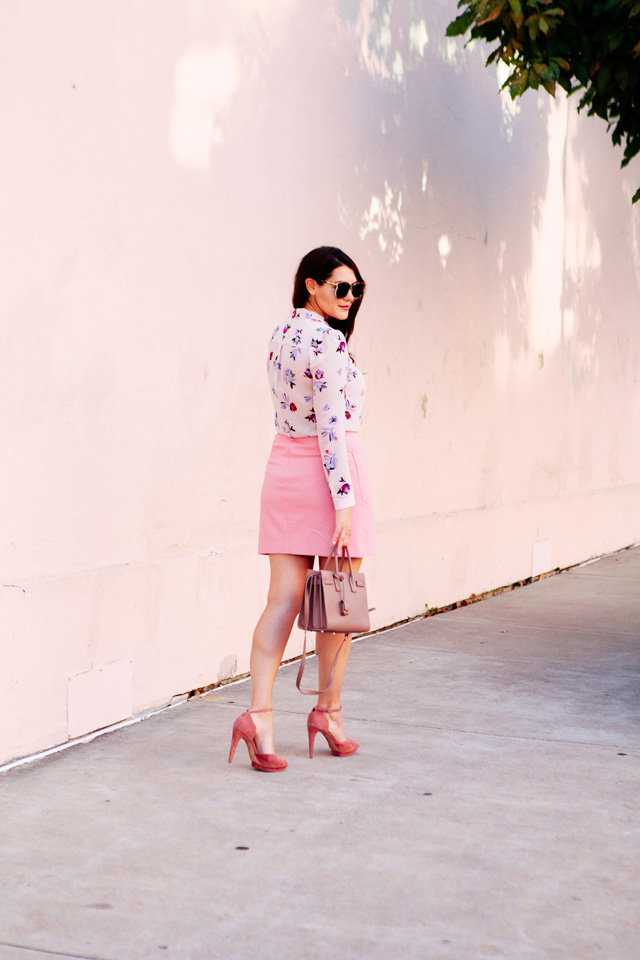 Floral Rebecca Taylor Blouse with Pink Loft Skirt on Kendi Everyday