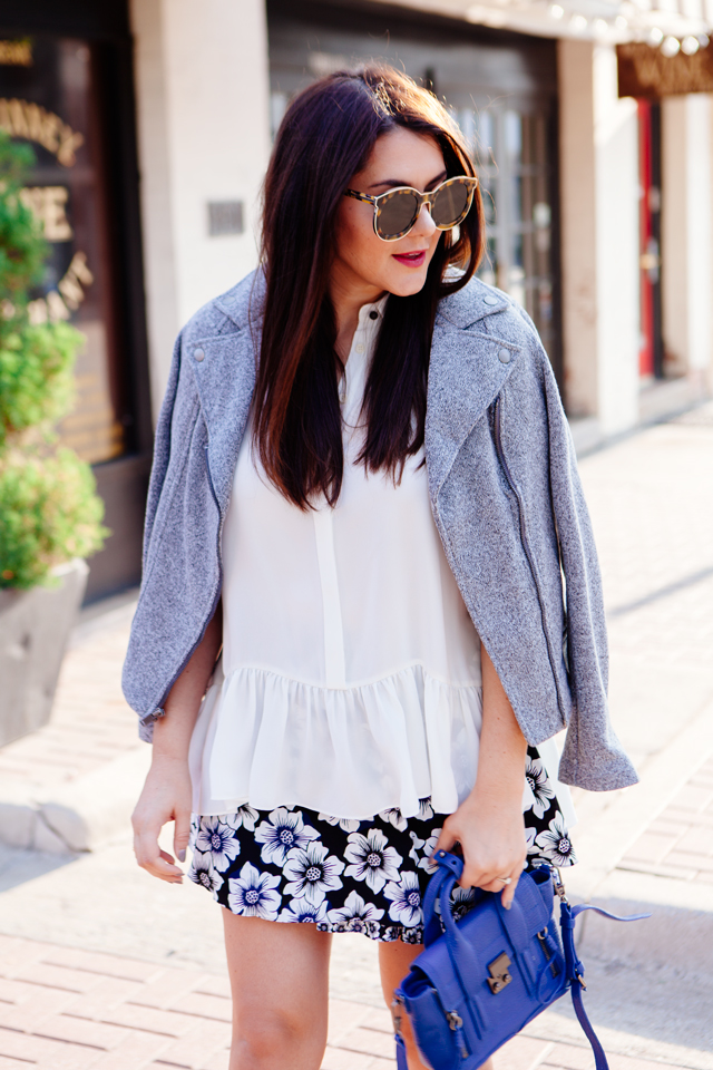 Knit Moto Jacket and Floral Ruffle Skirt on Kendi Everyday.