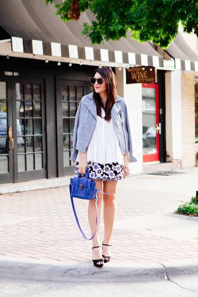 Knit Moto Jacket and Floral Ruffle Skirt on Kendi Everyday.