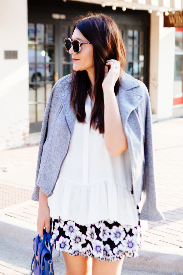 Knit Moto Jacket and Floral Ruffle Skirt on Kendi Everyday.