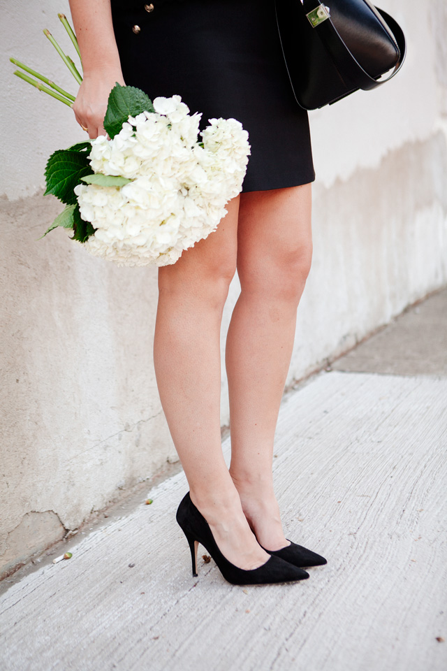 Classic black pumps, a-line black skirt on Kendi Everyday