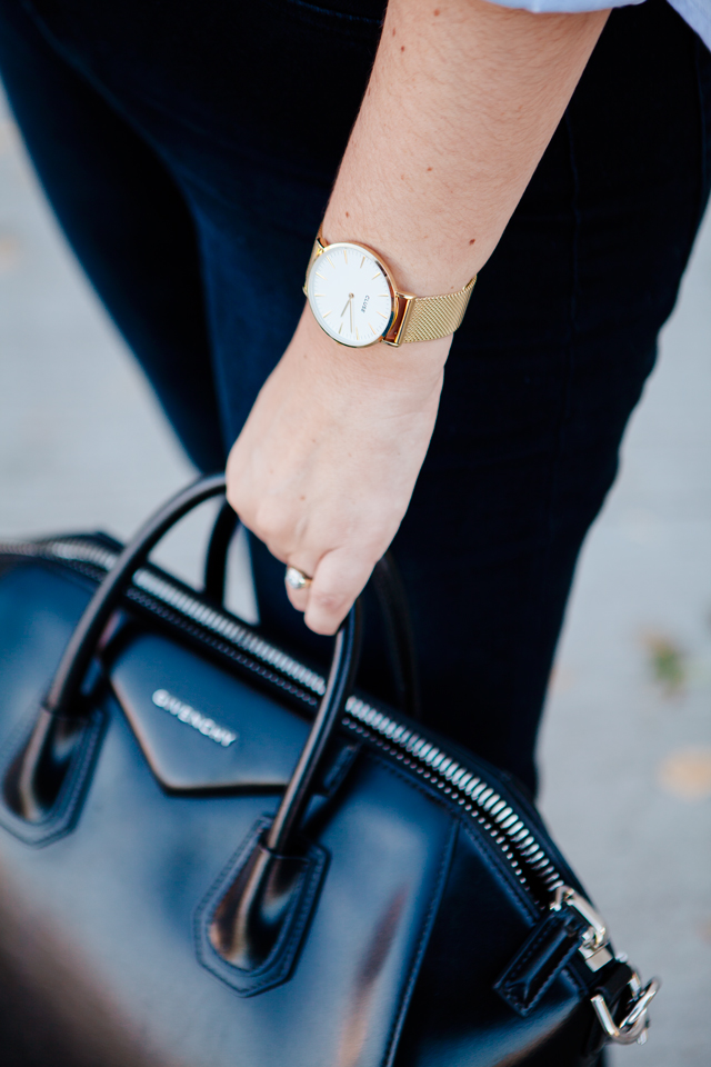 Button down blouse and skinny jeans on Kendi Everyday