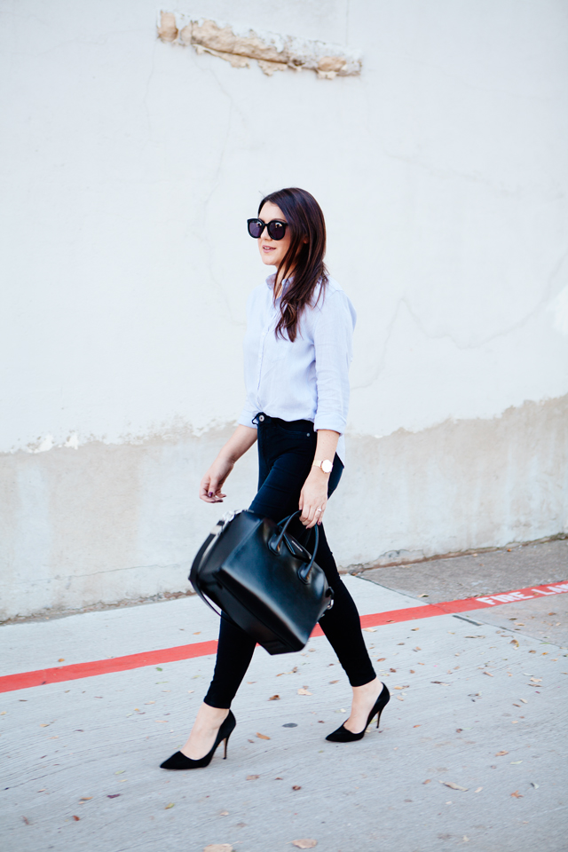Button down blouse and skinny jeans on Kendi Everyday