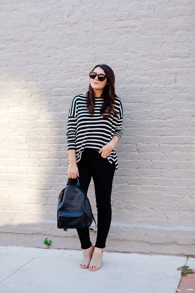 Stripes and black skinny jeans on Kendi Everyday.