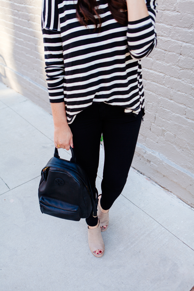 Stripes and black skinny jeans on Kendi Everyday.