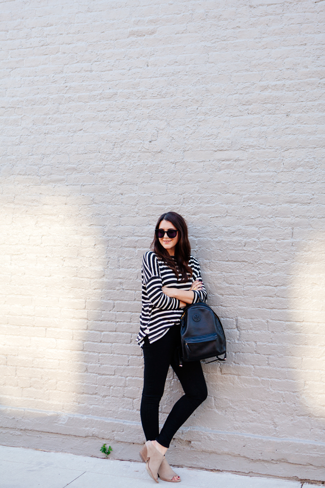 Stripes and black skinny jeans on Kendi Everyday.