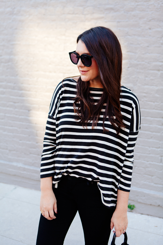 Stripes and black skinny jeans on Kendi Everyday.