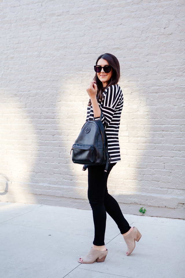 Stripes and black skinny jeans on Kendi Everyday.