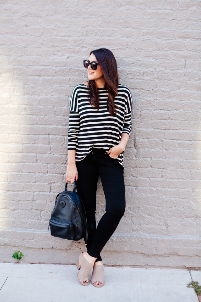 Stripes and black skinny jeans on Kendi Everyday.