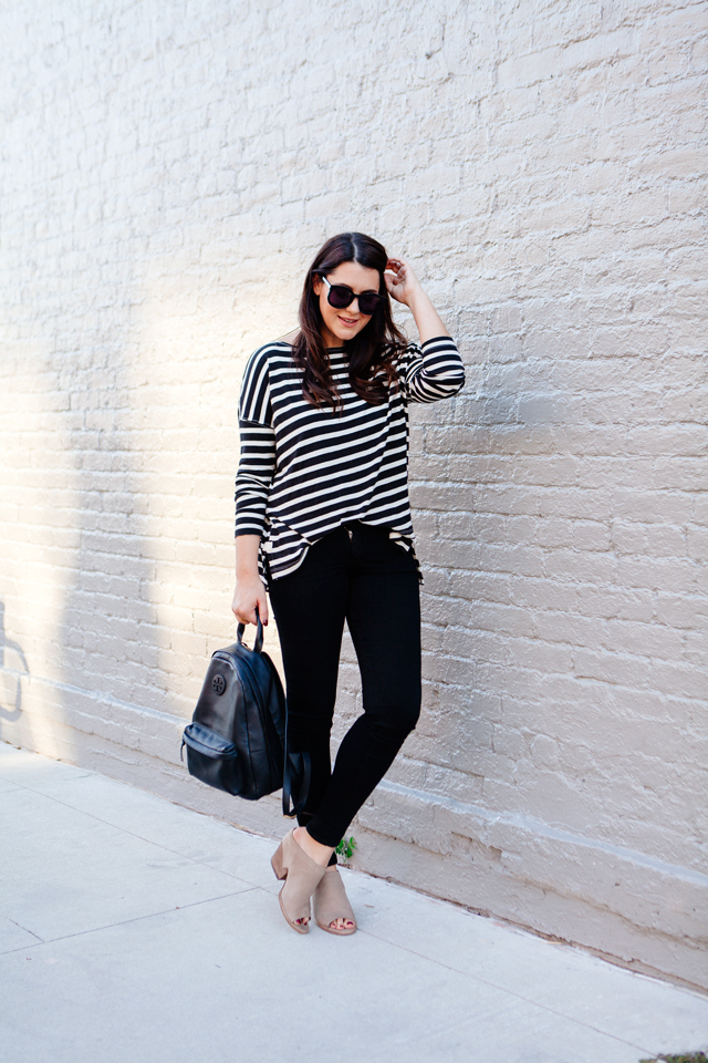 Stripes and black skinny jeans on Kendi Everyday.