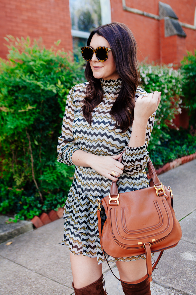 Zig Zag Dress with Over the Knee Boots for fall.