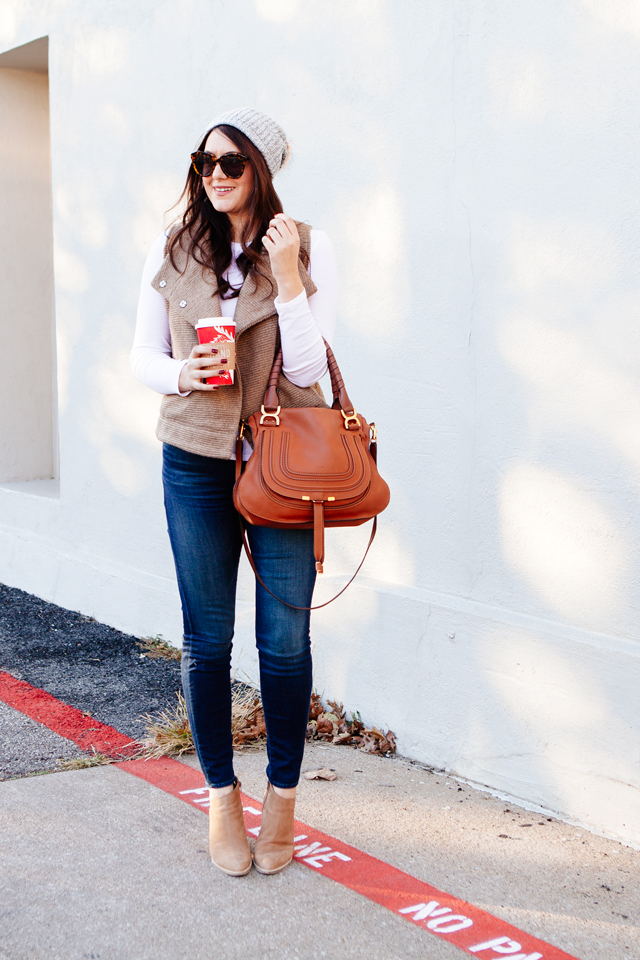 BB Dakota Elm Vest with Skinny jeans and booties