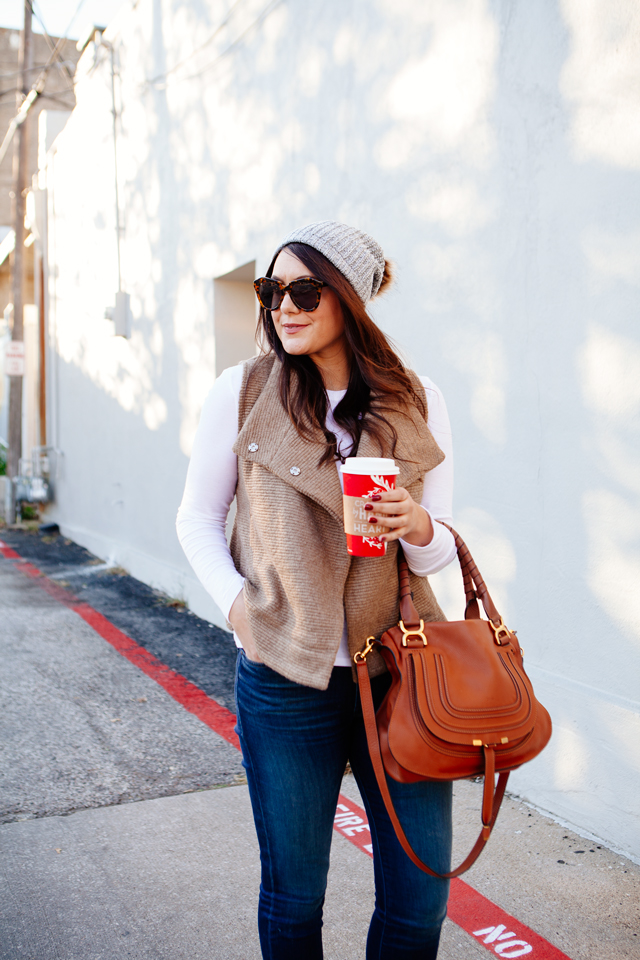 BB Dakota Elm Vest with Skinny jeans and booties