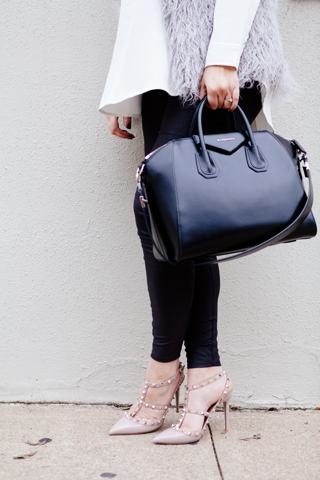 Givenchy Antigona Satchel with black leggings.