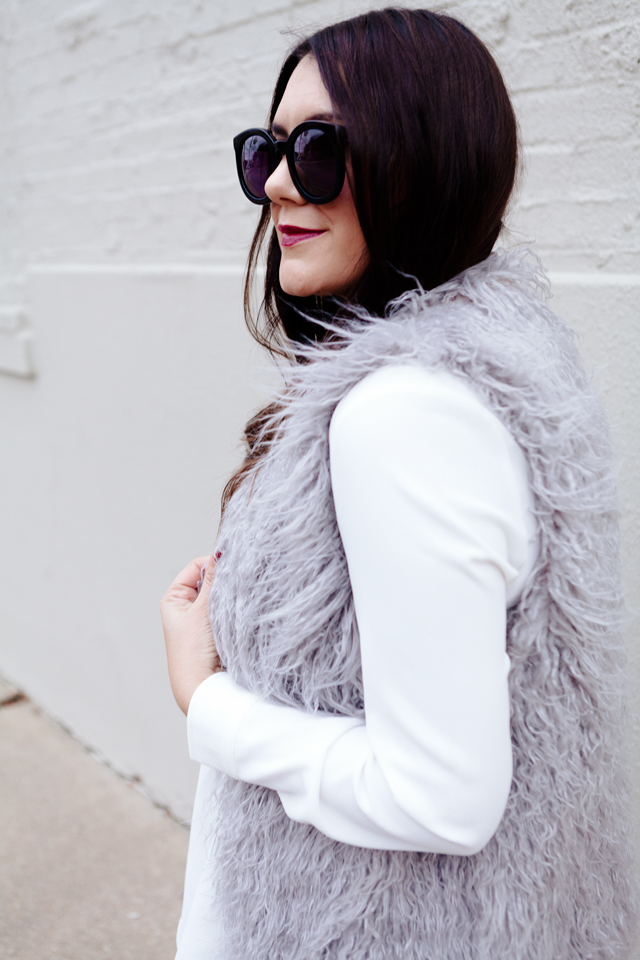 Grey faux fur vest under $150.