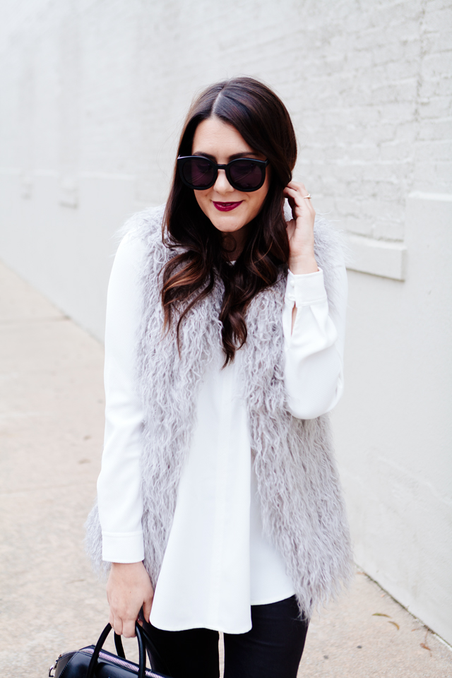 Grey faux fur vest under $150.