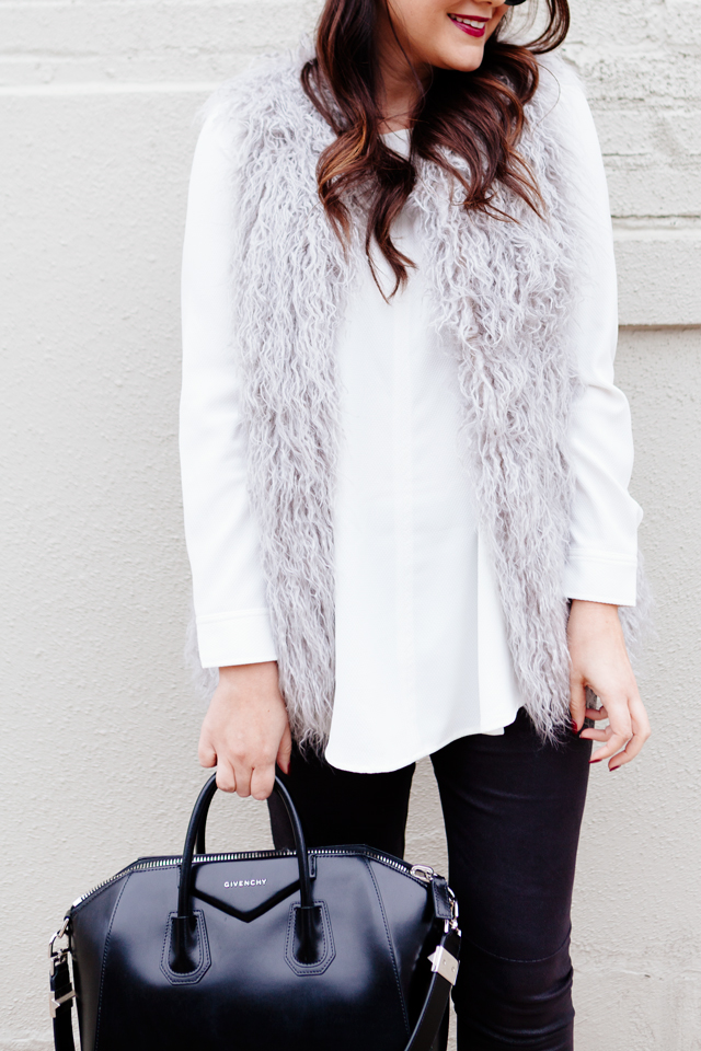 Grey faux fur vest under $150.