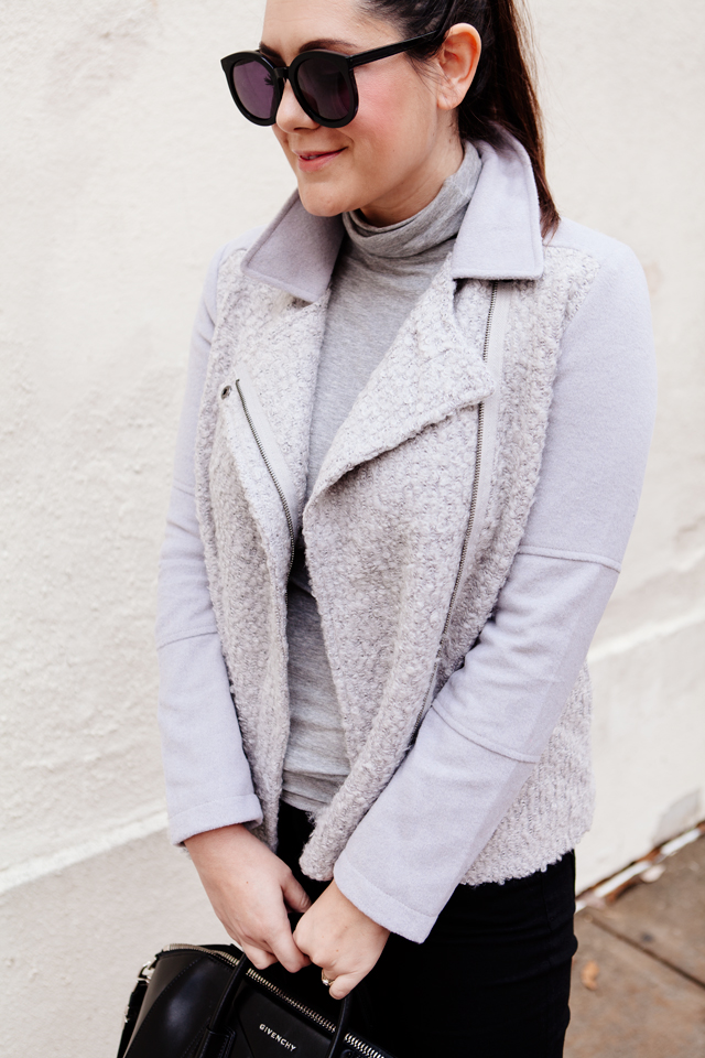 Grey Moto Jacket on Kendi Everyday