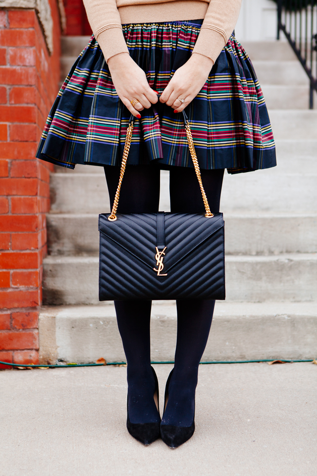 Bow sweater and plaid mini skirt on Kendi Everyday