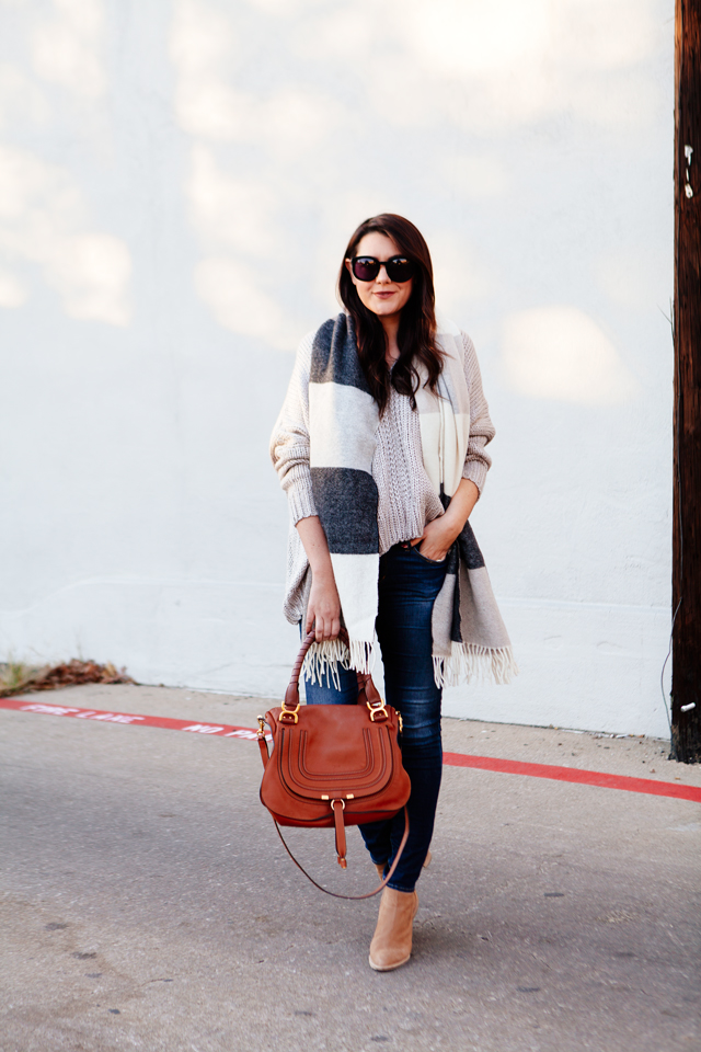 Oversized scarf and sweater outfit