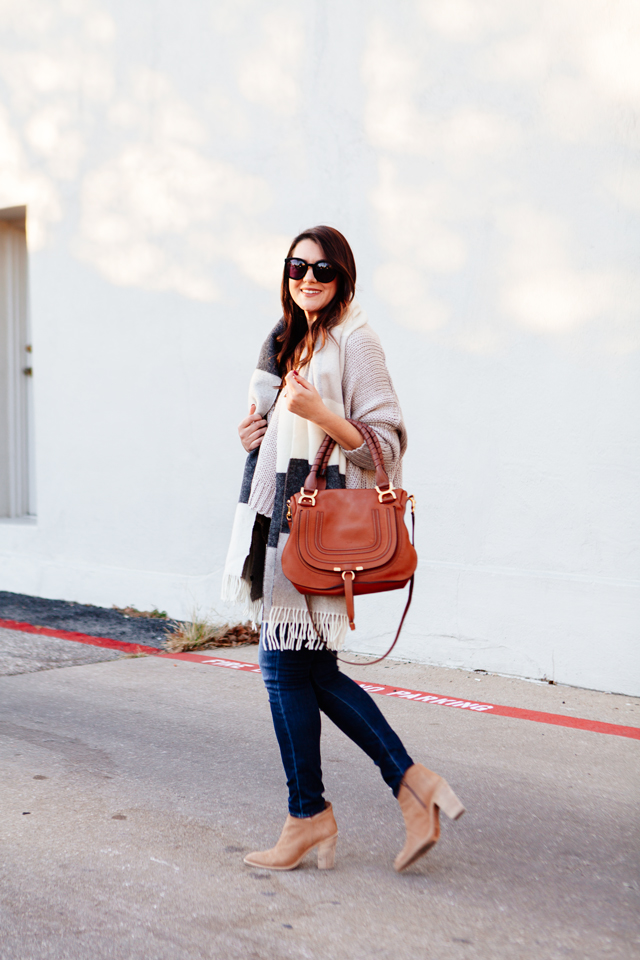 Oversized scarf and sweater outfit