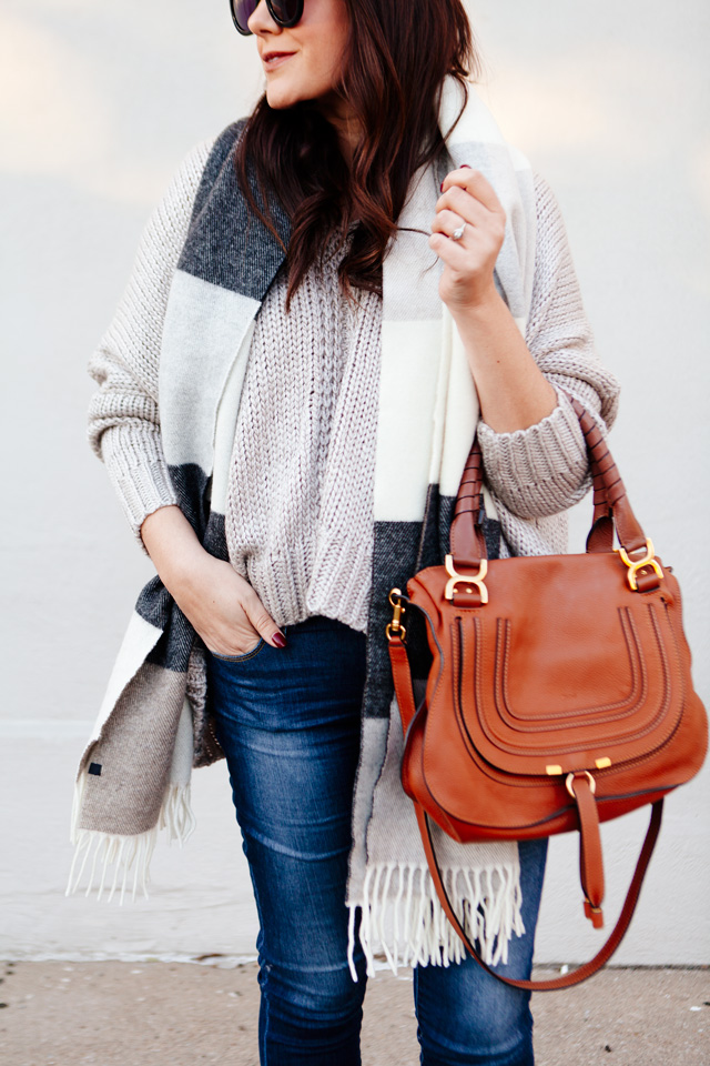 Oversized scarf and sweater outfit