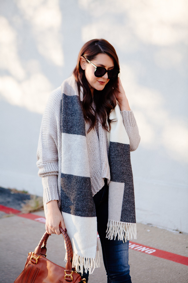 Oversized scarf and sweater outfit