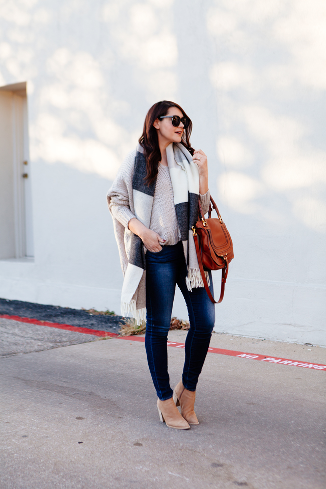 Oversized scarf and sweater outfit