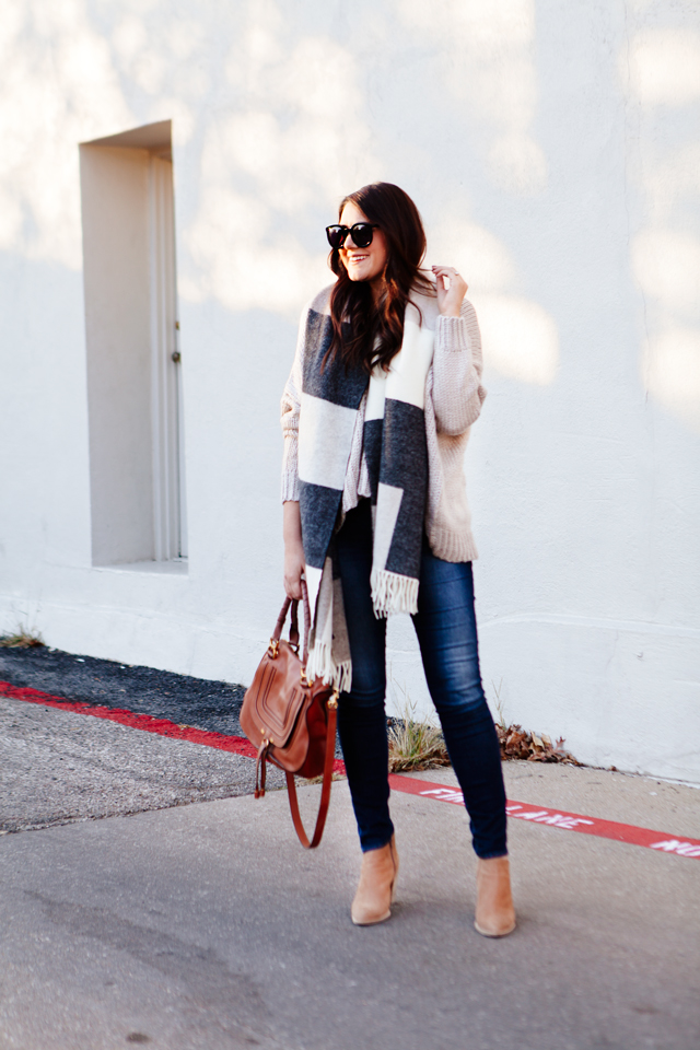 Oversized scarf and sweater outfit