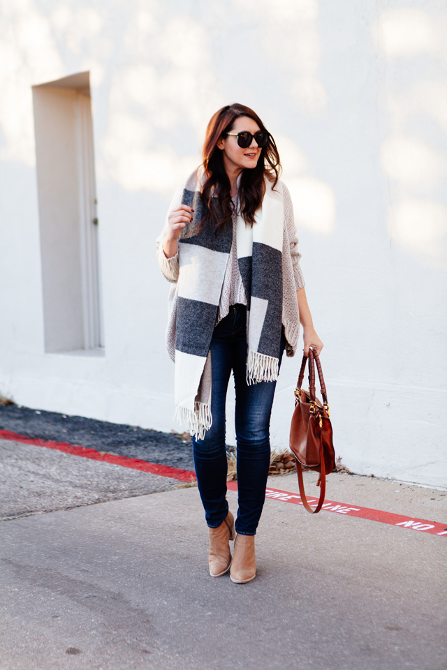 Oversized scarf and sweater outfit