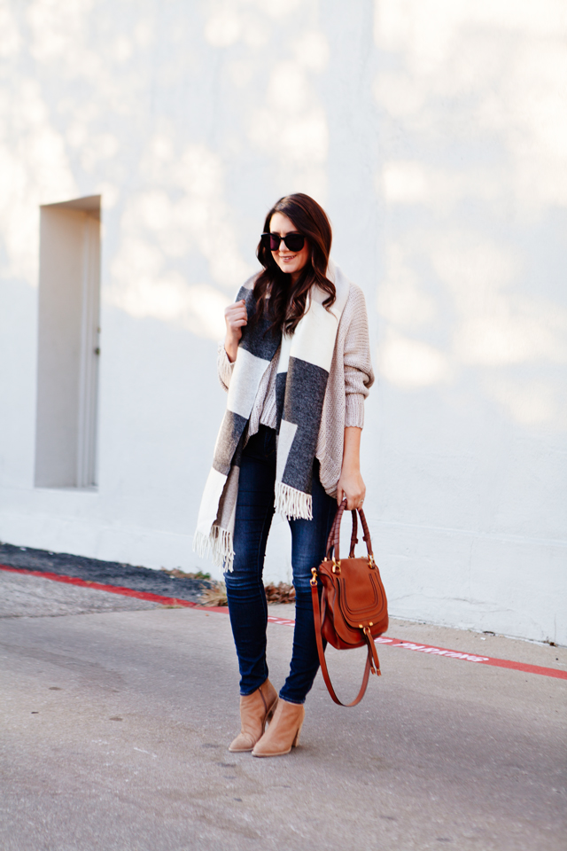 Oversized scarf and sweater outfit