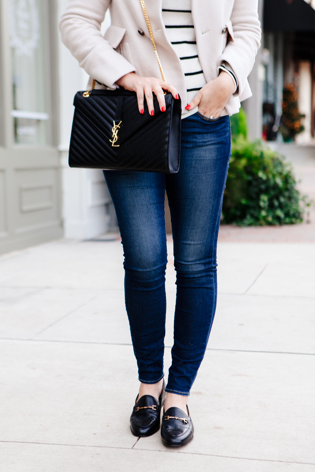 Striped turtleneck and Joie Peacoat