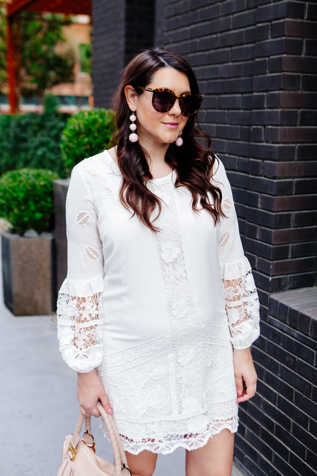 White lace dress and blush espadrilles on Kendi Everyday