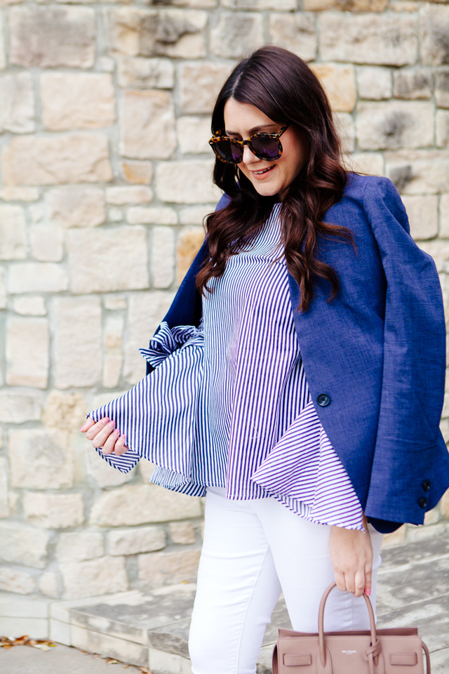 Chiciwsh Bow Sleeve Top with Loft Blazer and Maternity Denim on Kendi Everyday