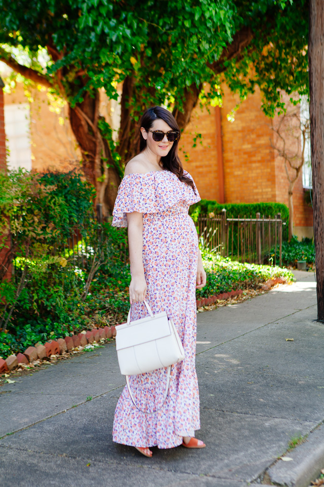 Floral Off the Shoulder Maxi Dress for Spring (maternity style)