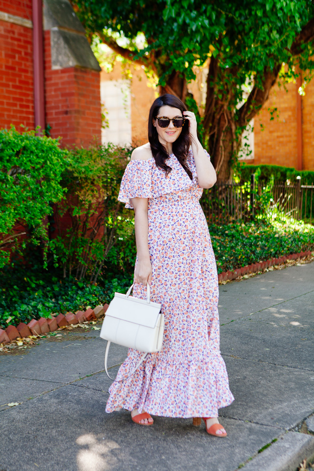 Floral Off the Shoulder Maxi Dress for Spring (maternity style)