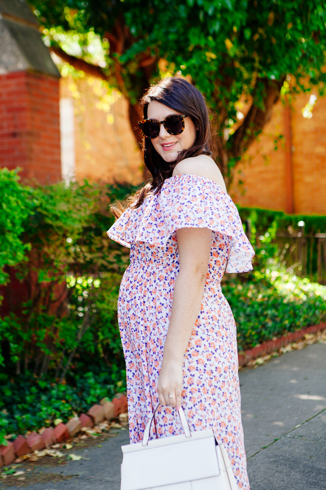 Floral Off the Shoulder Maxi Dress for Spring (maternity style)