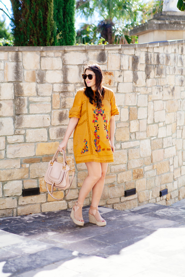 Free People Embroidered Dress with Marc Fisher Espadrilles. Maternity Style at 17 weeks. 