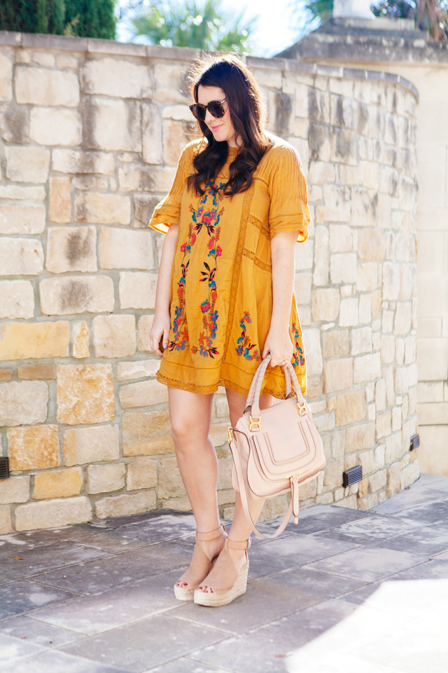 Free People Embroidered Dress with Marc Fisher Espadrilles. Maternity Style at 17 weeks. 