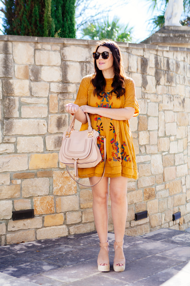 Free People Embroidered Dress with Marc Fisher Espadrilles. Maternity Style at 17 weeks. 