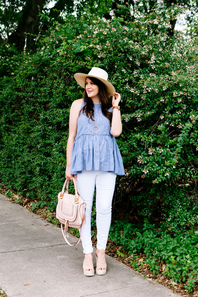 Peplum Tank with white jeans, maternity style.